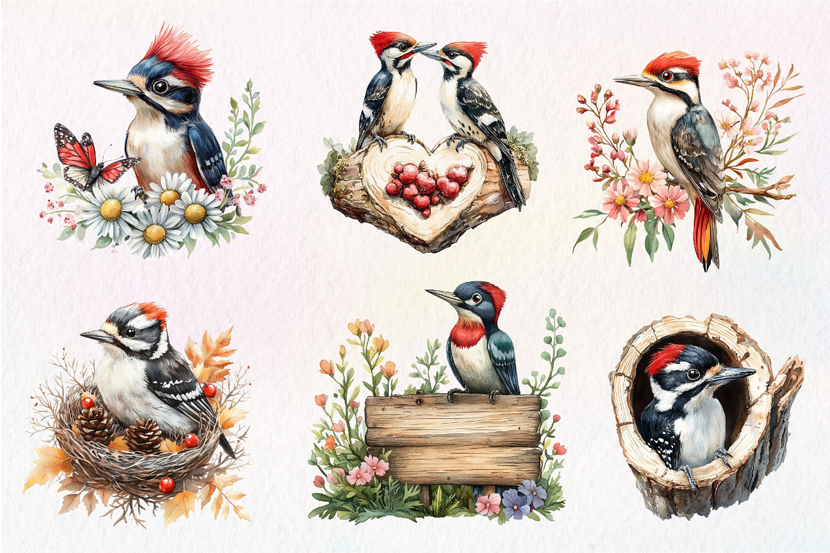 Downy Woodpecker Clipart, Cute Woodp, an Illustration by CreationArt (Photo 3 of 5)