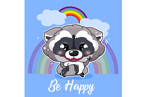 Cute raccoon kawaii character, a Poster Template by IMG visuals characters