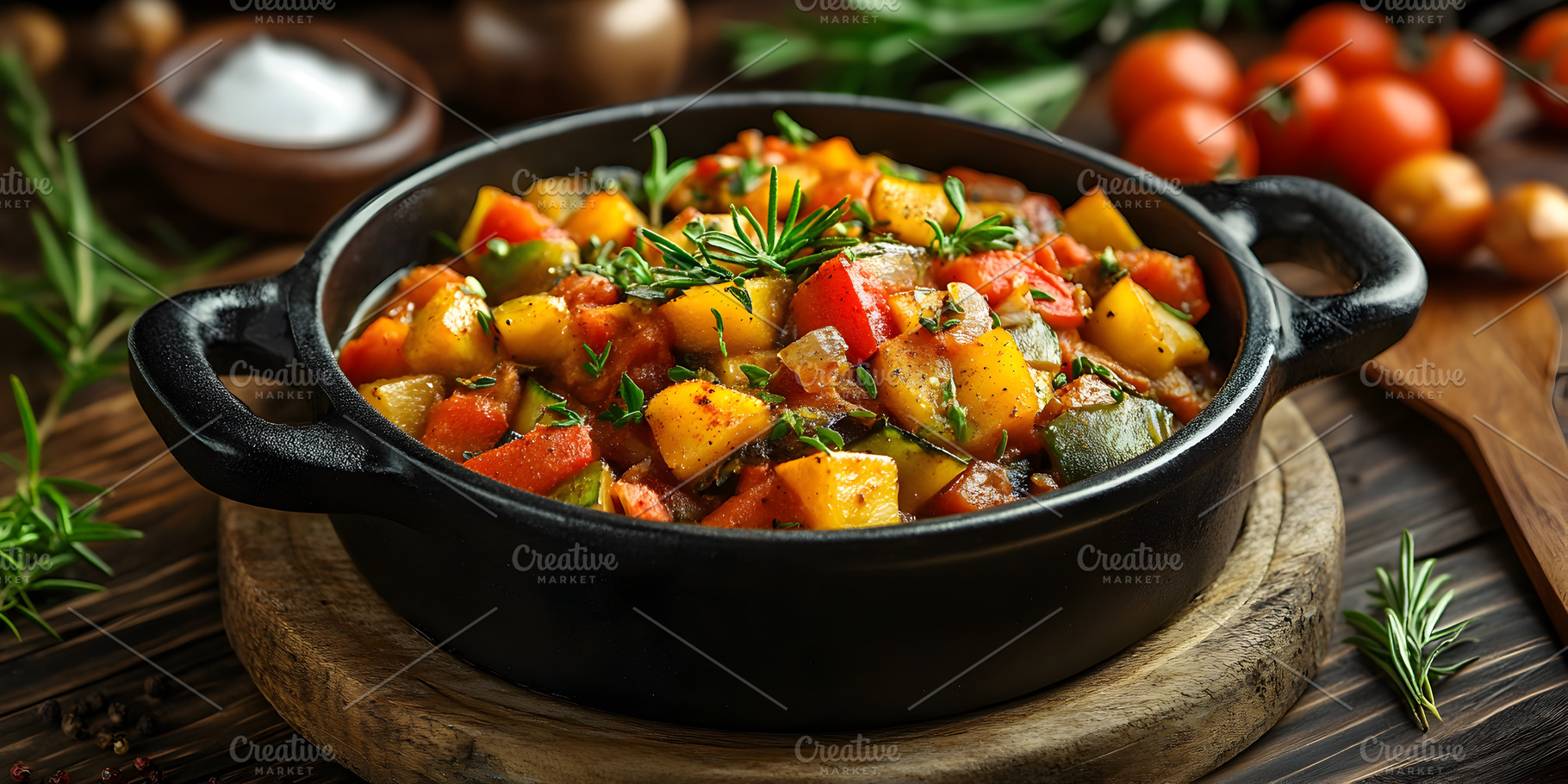 Vegetable stew with fresh herbs in b, a Food & Drink Photo by Photostock