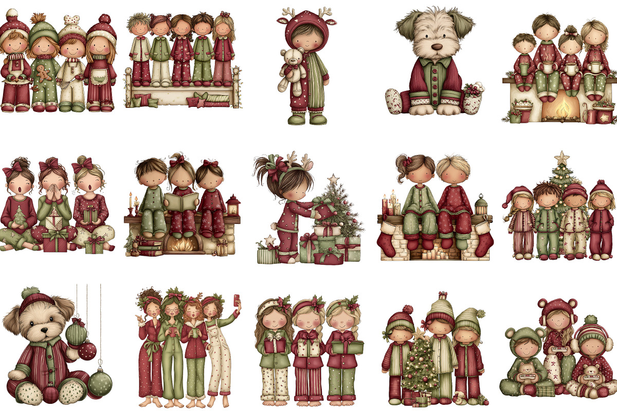 Christmas Pajama Party Clipart, an Illustration by Designking (Photo 2 of 5)