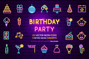 Happy Birthday Vector Neon Icons, an Outline Icon by Anna_leni (Thumbnail 1 of 8)