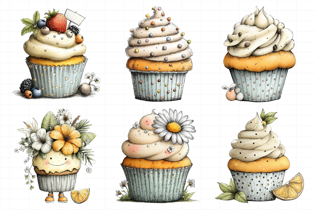 Watercolor Summer Cupcake Clipart, an Illustration by Daily.Designs (Photo 5 of 8)