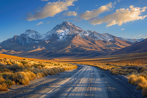 A winding dirt road leading towards, a Photo by LOGOCREATIVE