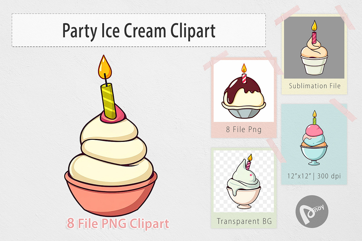 Party Ice Cream Clipart, a Graphic by Artnoy (Photo 1 of 5)