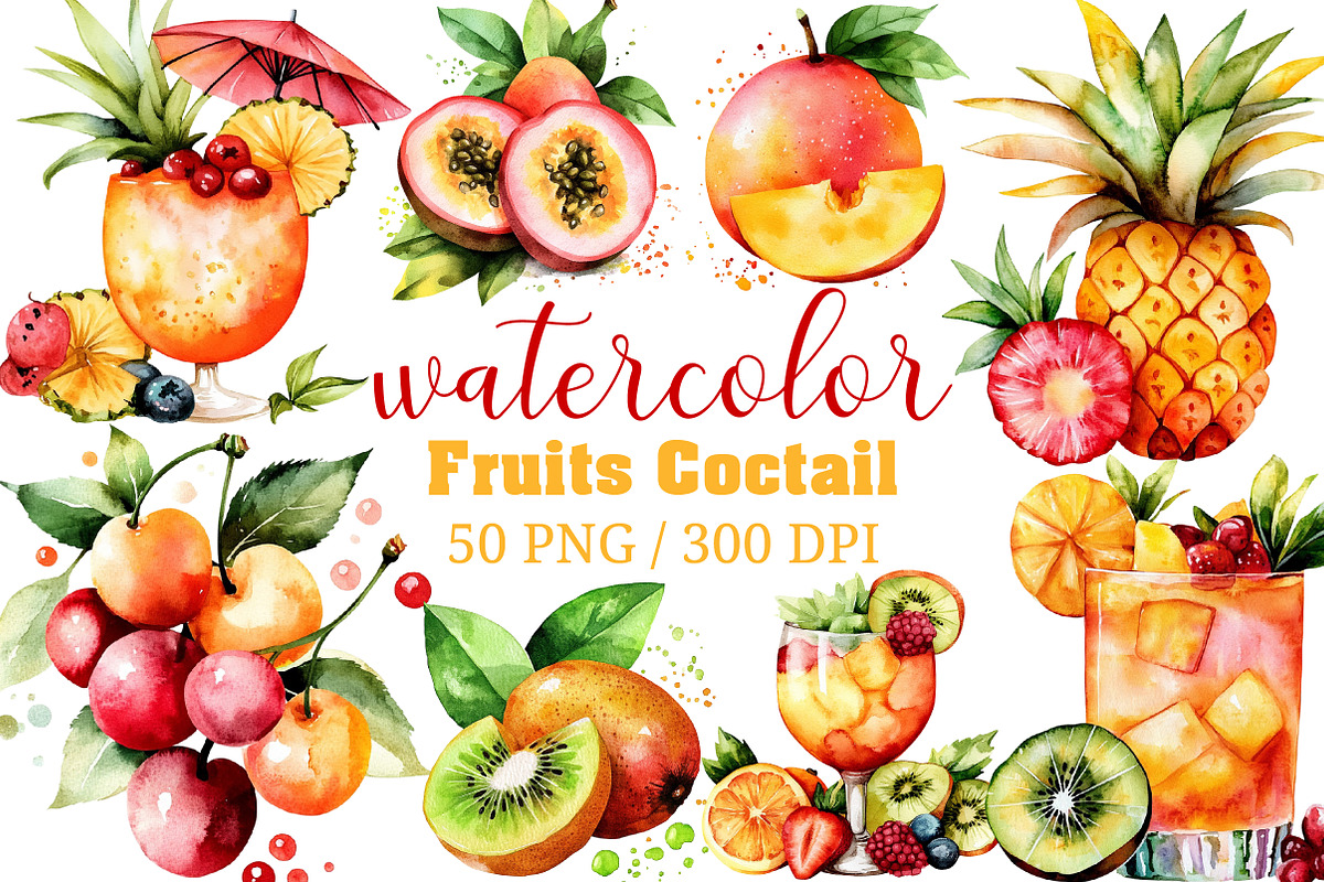 Watercolor Fruits Cocktail Summer, an Illustration by Craft Nest (Photo 1 of 12)