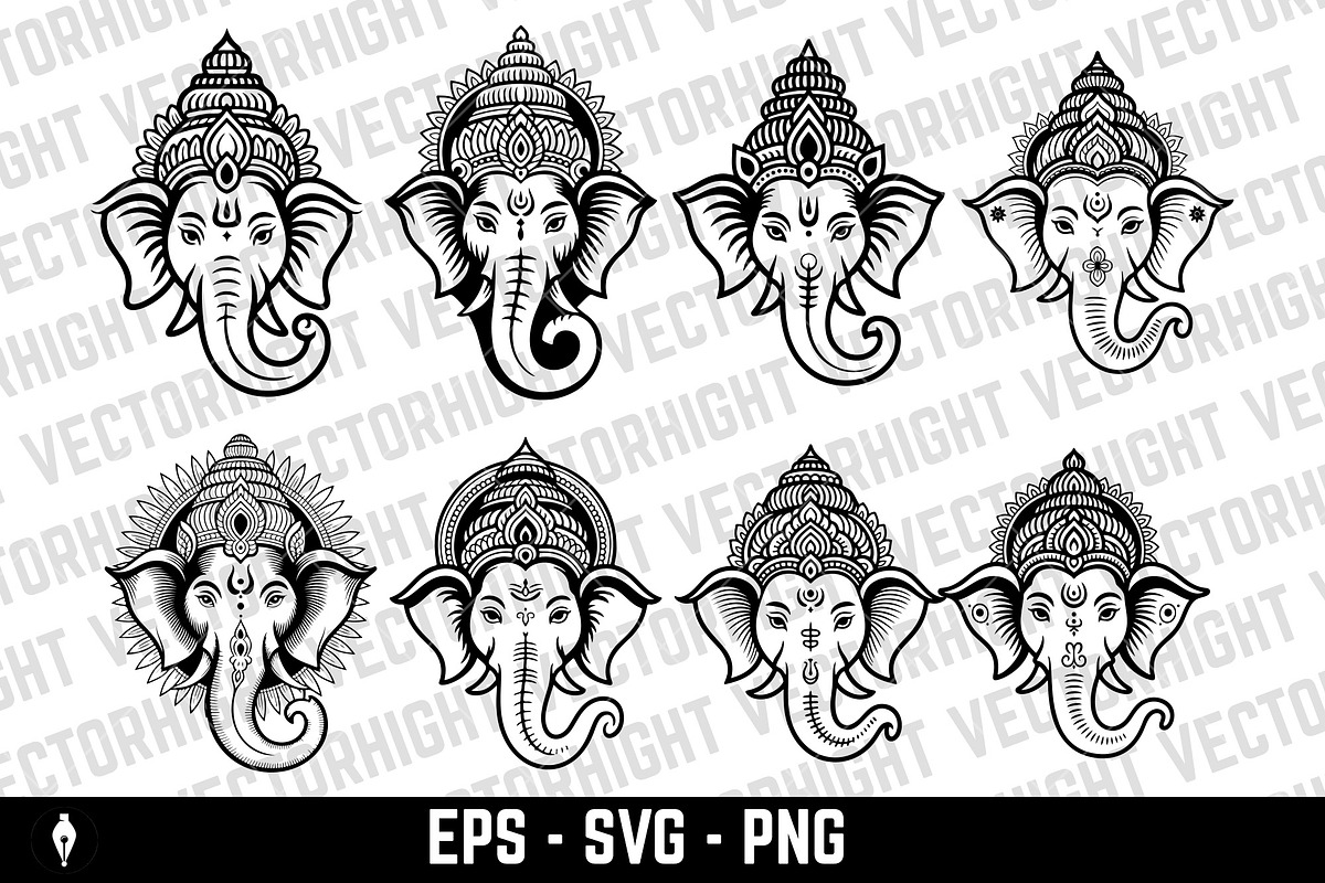 Hindu deity Ganesha's head, a Decorative Illustration by Vectorhight (Photo 1 of 3)