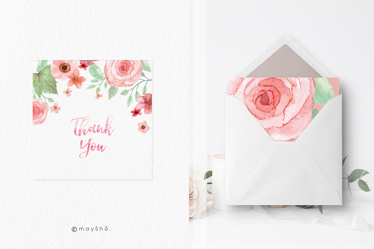 Watercolor Flower Wedding Invitation, an Illustration by May • SHO (Photo 1 of 4)