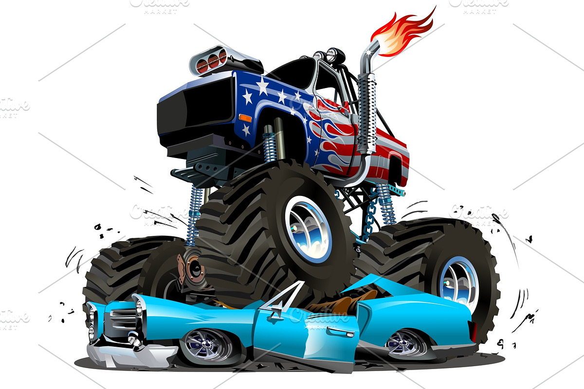 Vector Cartoon Monster Truck, a Transportation Illustration by Mechanik