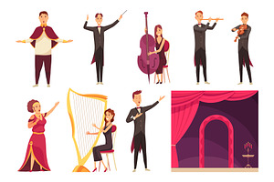 Opera theater flat cartoon elements, a Transportation Illustration by the8monkey