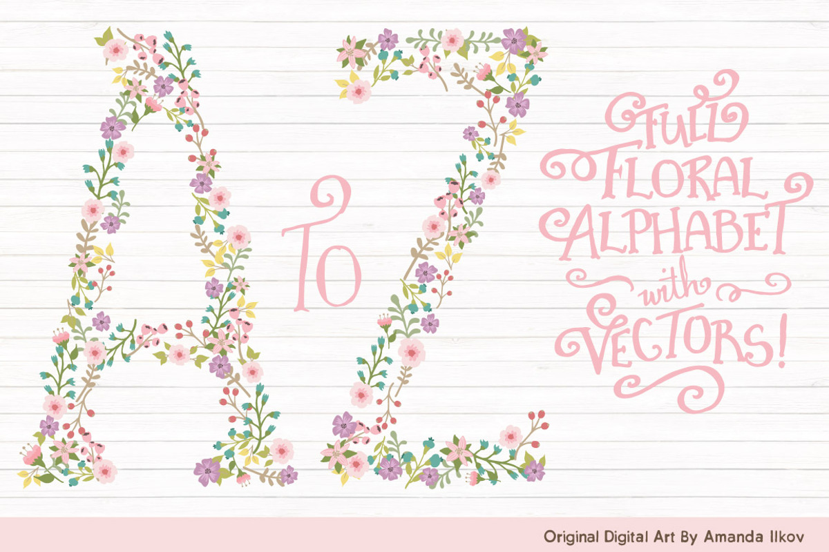 Garden Party Floral Alphabet Vectors, an Illustration by Amanda Ilkov (Photo 1 of 5)