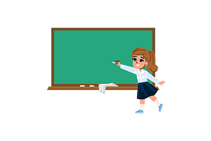 Schoolgirl writing on green, an Object Illustration by pikepicture