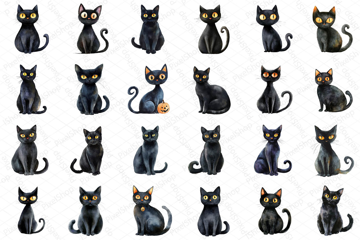 Halloween Whimsical Black Cat Clipar, an Illustration by DreamPrint404 (Photo 3 of 5)