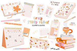 Fall School Girl: Cozy Study Clipart