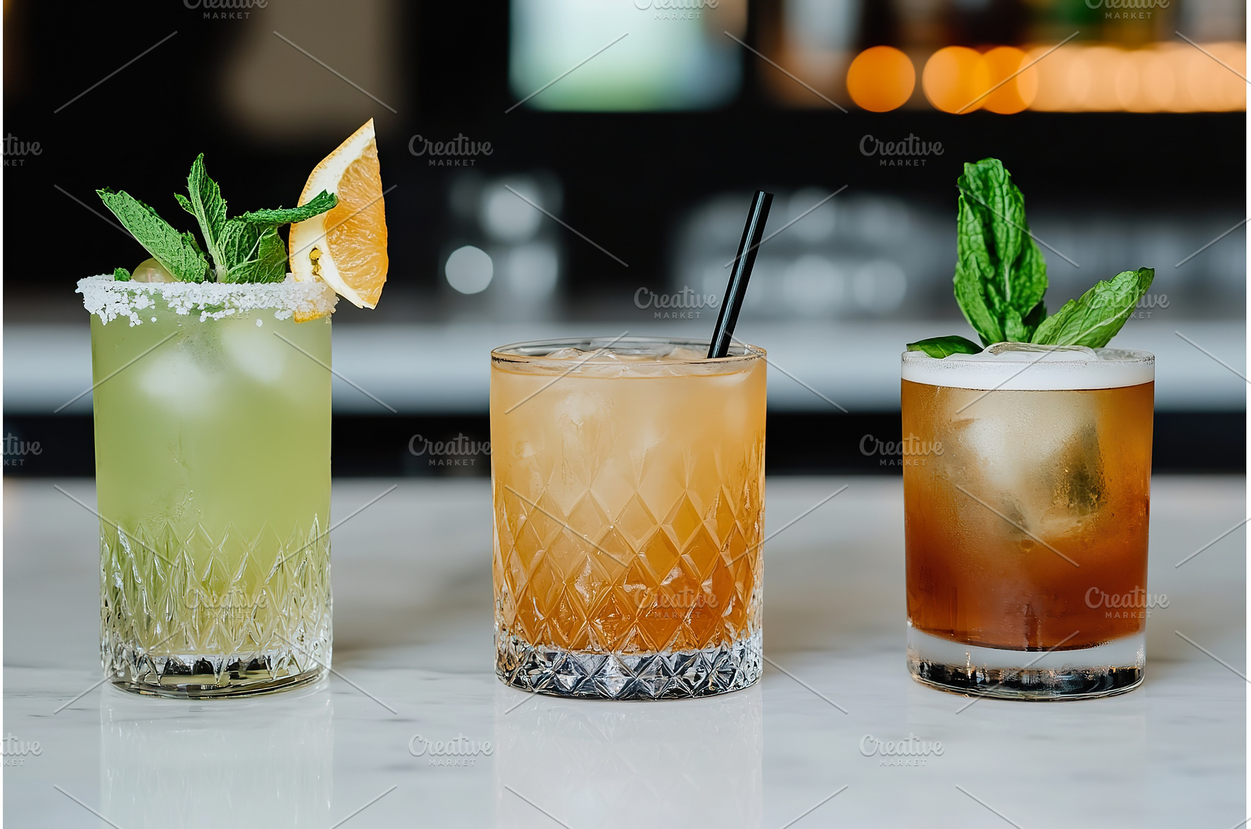 Three refreshing cocktails in, a Food & Drink Photo by Lermont51