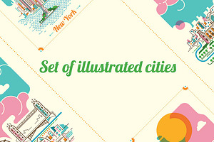 Set of illustrated cities