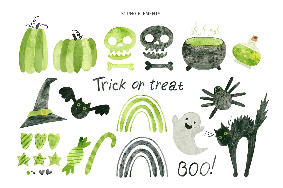 Green Halloween Clipart & Patterns, an Object Graphic by Valin Malin (Photo 2 of 14)