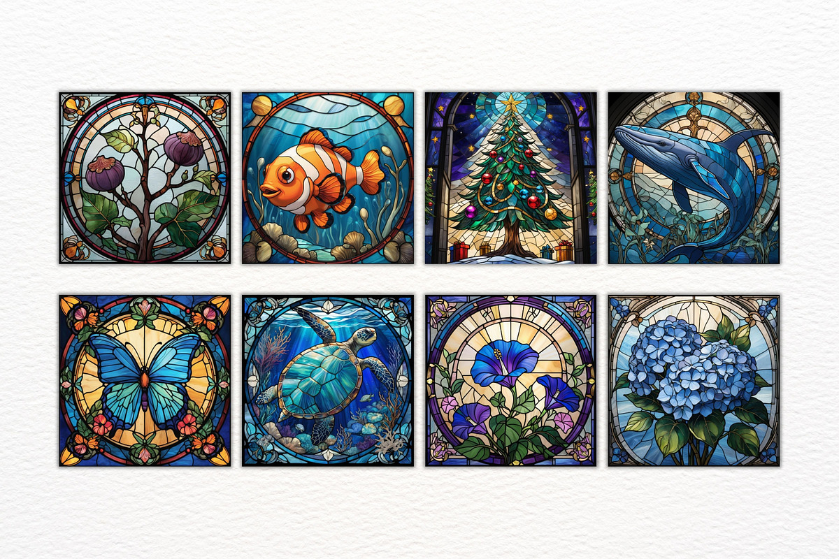 45 JPG STAINED GLASS CLIPART BUNDLE, a Wallpaper Graphic by Vachira Digital Studio (Photo 4 of 6)