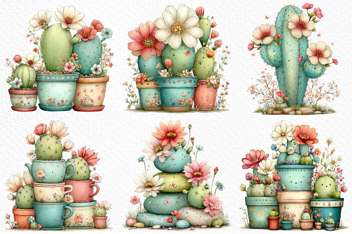 Whimsical Summer Cactus Clipart, an Illustration by Craft Nest (Photo 4 of 11)