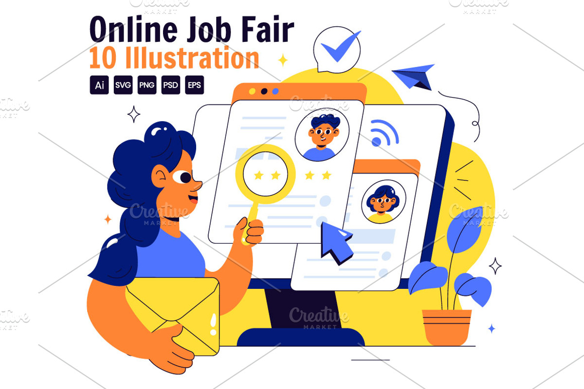 10 Online Job Fair Illustration, a Person Illustration by denayunebgt (Photo 1 of 4)
