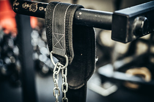Dip Belt on Dip Horn At A Gym