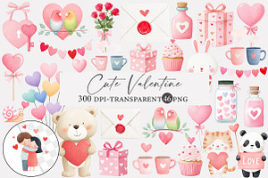 Watercolor cute Valentine clipart, an Illustration by Designworld