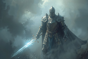 Standing helmeted knight, an Illustration by wavebreak
