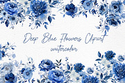 Deep Blue flowers Clipart Blue Peony, a Decorative Illustration by LeCoqDesign (Thumbnail 1 of 4)