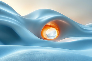 Abstract Blue Wave Landscape with Warm Circular Light, an Abstract Photo by José Manuel Gelpi