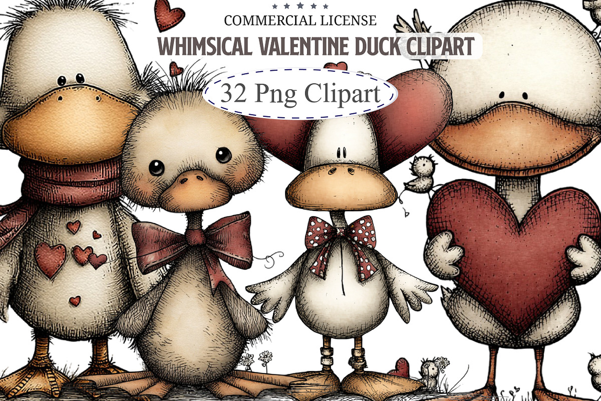 Whimsical Valentine Duck Clipart, an Illustration by designcity5 (Photo 1 of 5)