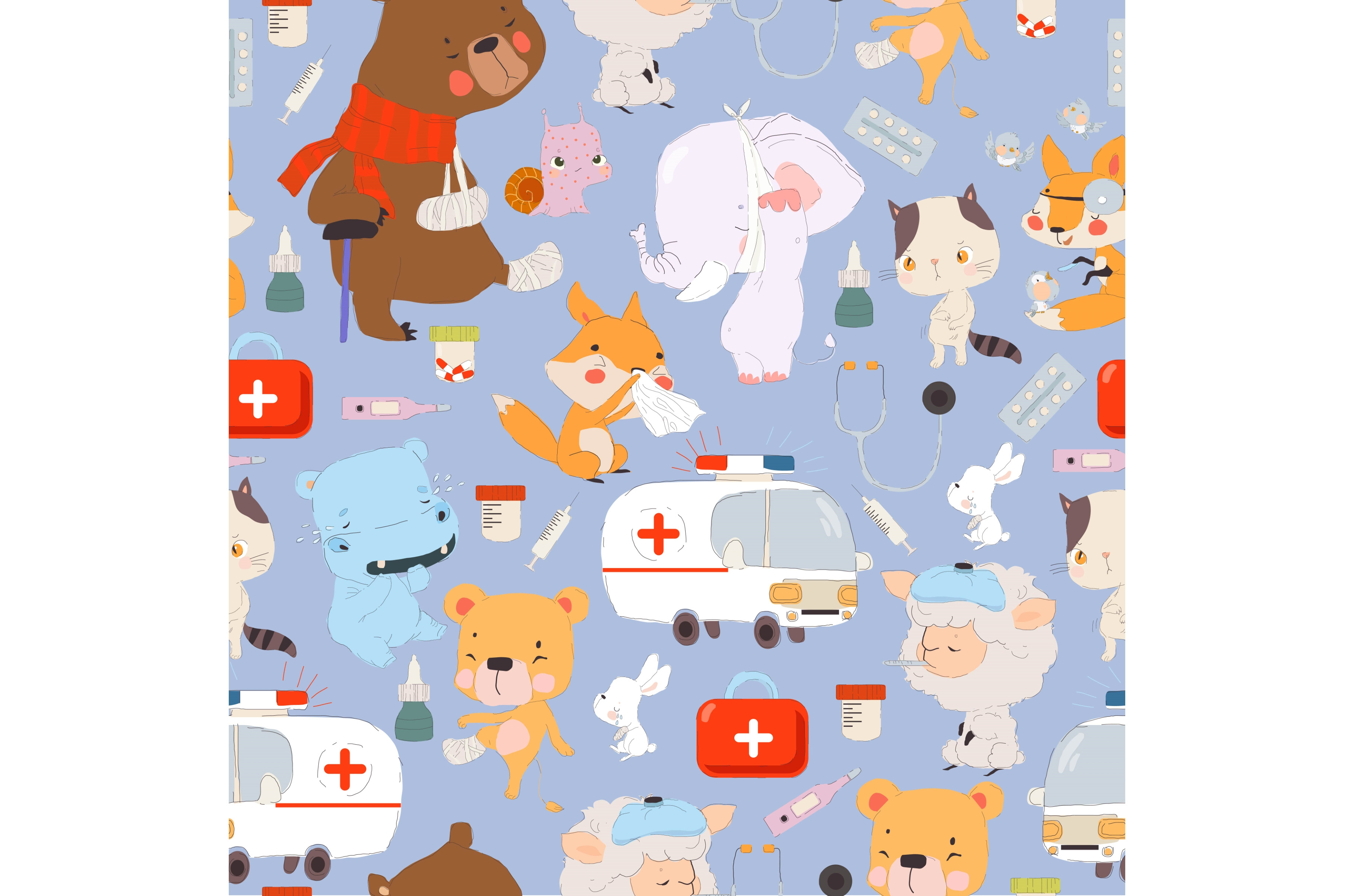Seamless Pattern with Sick Cartoon, an Object Graphic by Maria Starus