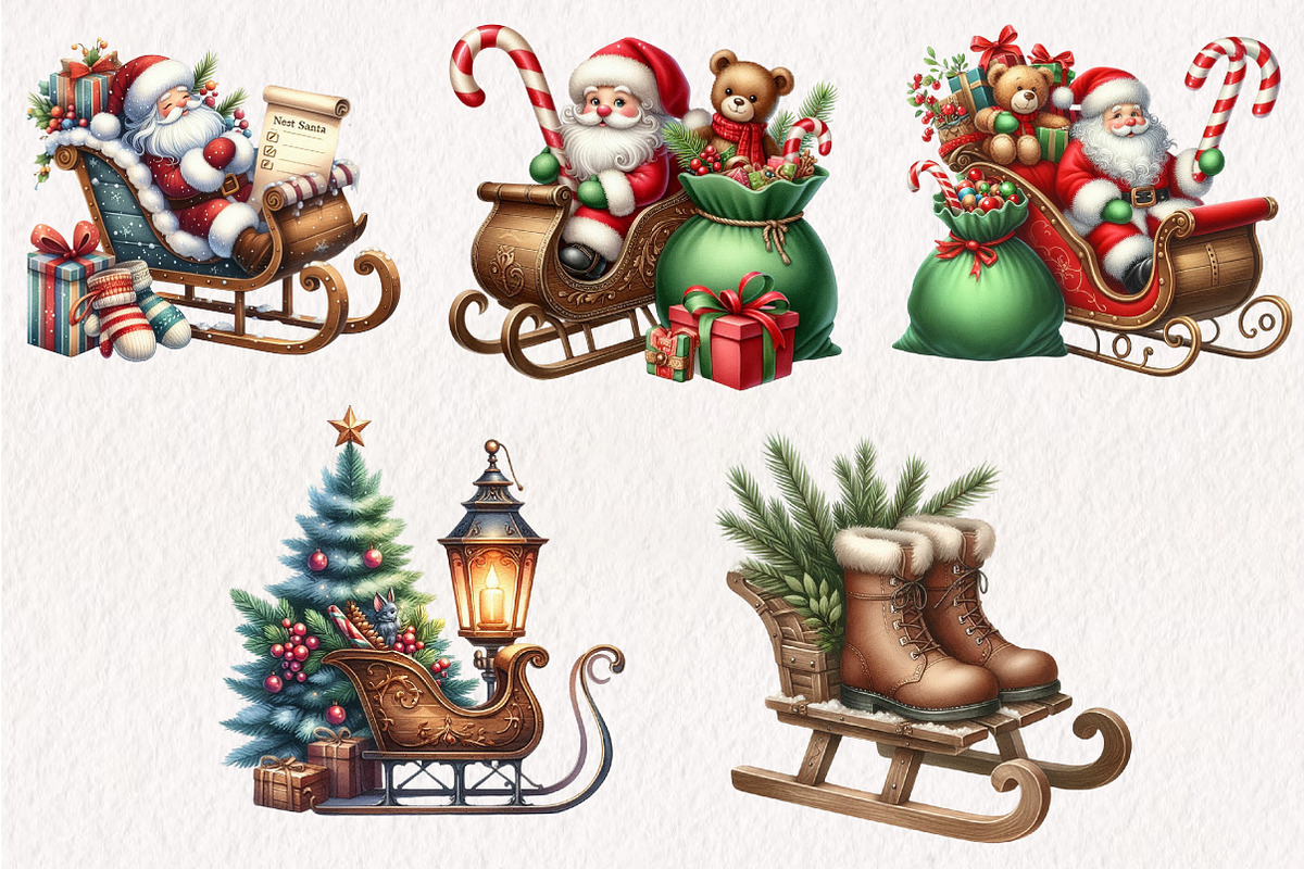 Christmas Sleigh Sublimation Clipart, an Illustration by CreationArt (Photo 4 of 6)