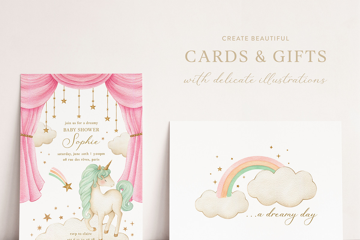 Watercolor Magic Rainbow Unicorn Set, a Decorative Illustration by Carol Lozove (Photo 5 of 74)