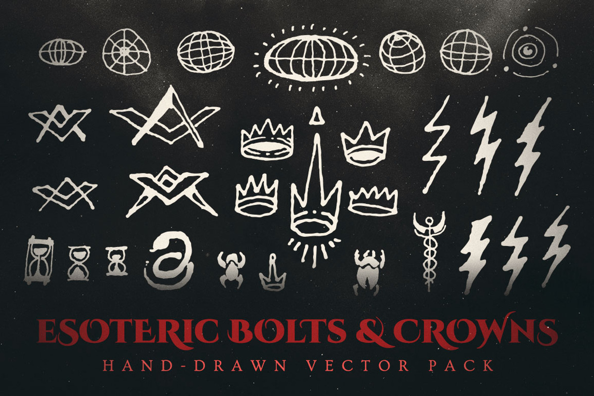 Esoteric Bolts & Crowns Vector Pack, an Illustration by Jeff Finley