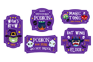 Halloween potion labels, an Illustration by Vector Tradition