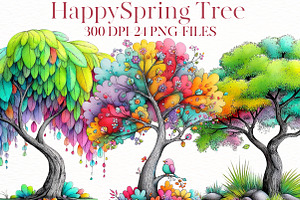 watercolor happy spring tree clipar, an Illustration by Designworld