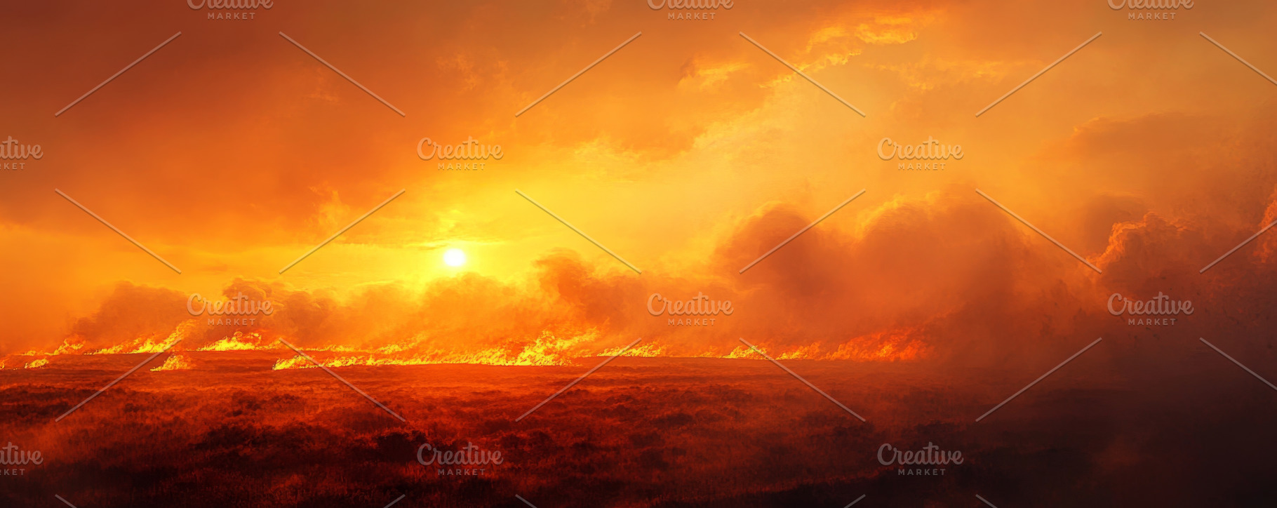 Intense Wildfire Spreading Across Burning Landscape at Sunset, an Abstract Photo by Natalia Klenova's Shop