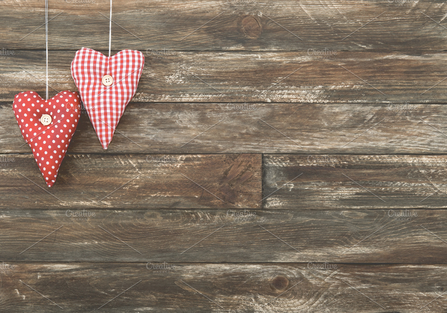 Vintage red hearts hanging over wood stock photo containing heart and, an Abstract Photo by J&T photo and design