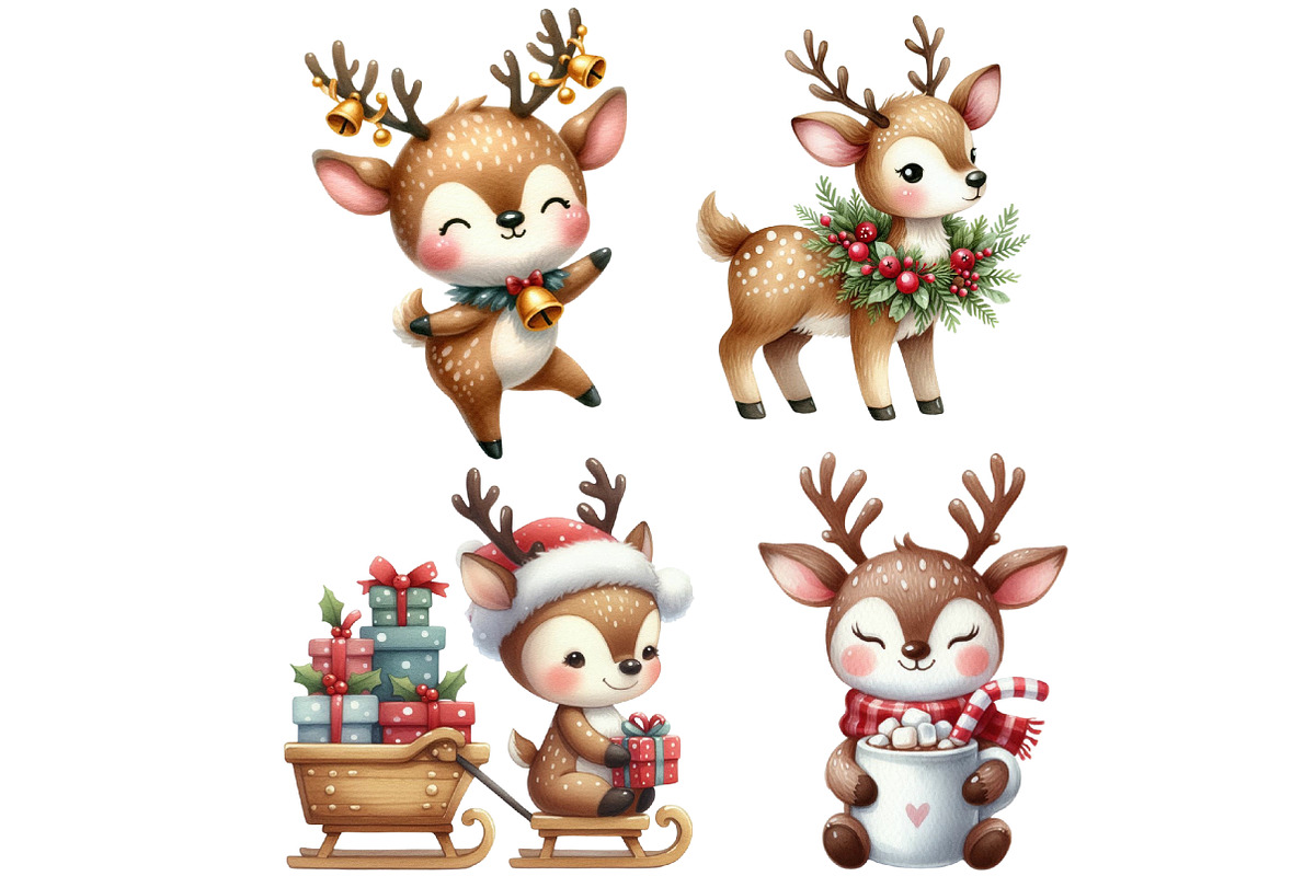 Cute Christmas Reindeer Clipart, an Illustration by Designworld (Photo 5 of 6)