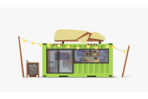 Container coffee shop with lights, a Food Illustration by IfH