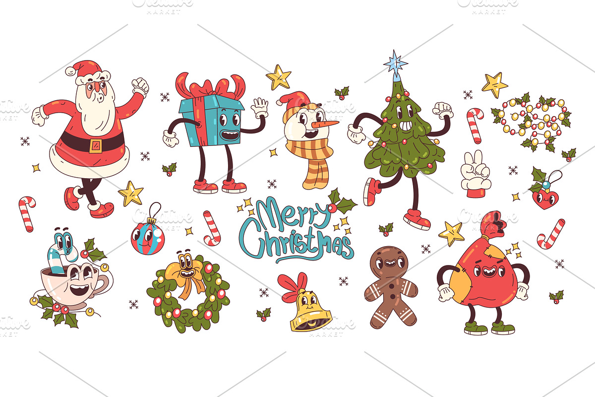 Christmas groovy stickers. Santa, an Object Illustration by Stock-Smart-Start