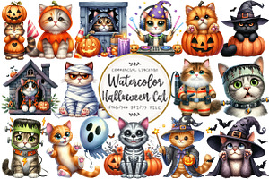 Halloween Cute Cat Clipart, an Illustration by OK Design
