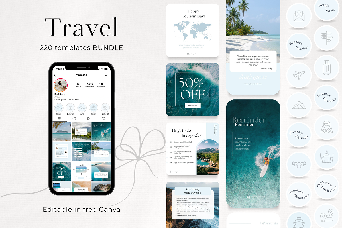 220 Travel Social Media BUNDLE, a Social Media Template by PatternLab. (Photo 1 of 9)