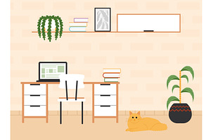 Study room desk with books and, an Object Illustration by studioDK