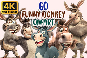 Funny Donkey Clipart PNG Bundle, a Graphic by M9 Design