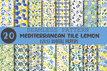 Mediterranean Tile Lemon Patterns, a Pattern Graphic by OK Design