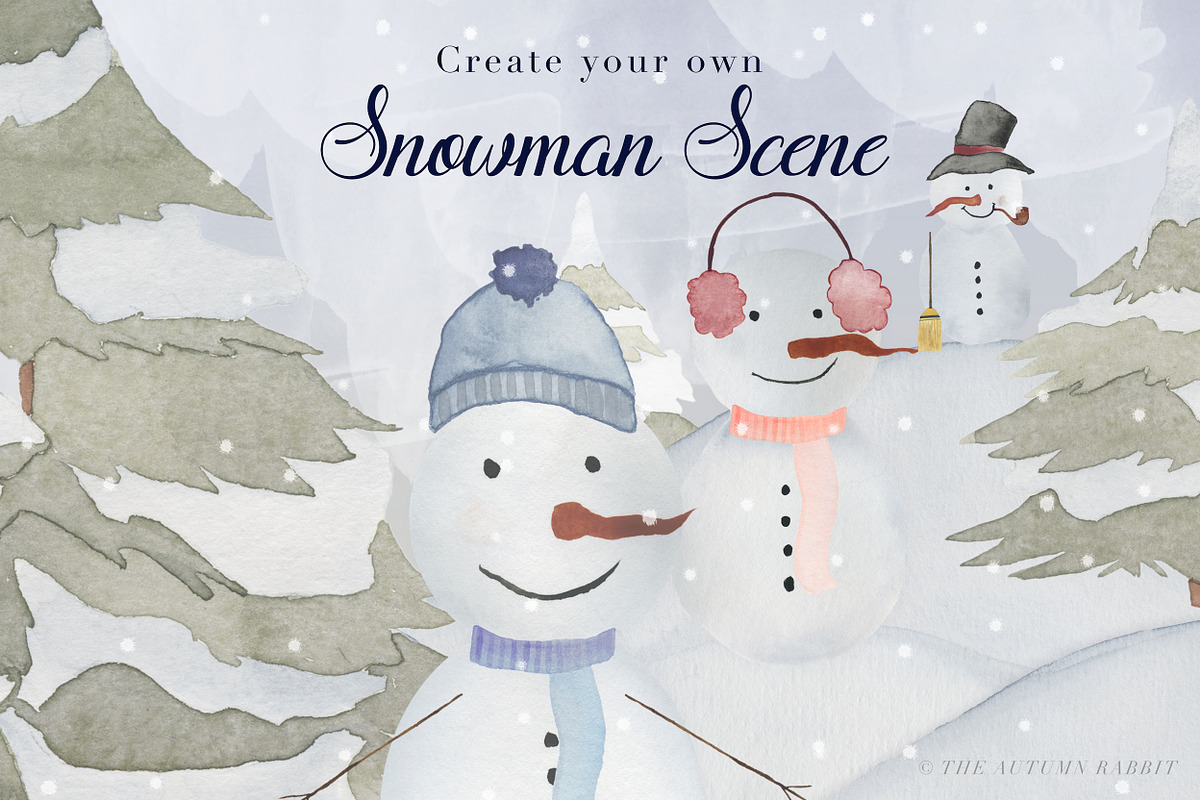 Snowman Scene Creator & Clipart, an Animal Illustration by The Autumn Rabbit Ltd (Photo 5 of 7)