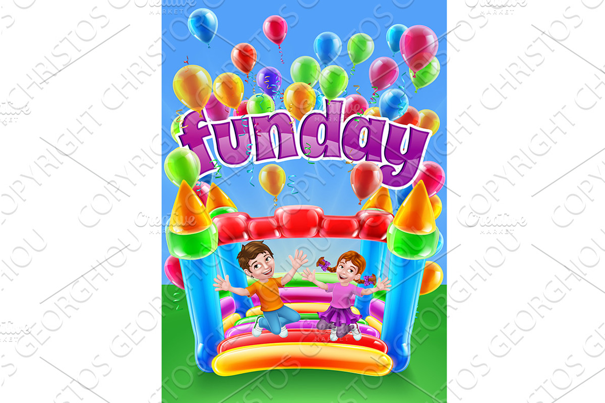 Bouncy House Castle Jumping Girl Boy, a Person Illustration by Christos Georghiou