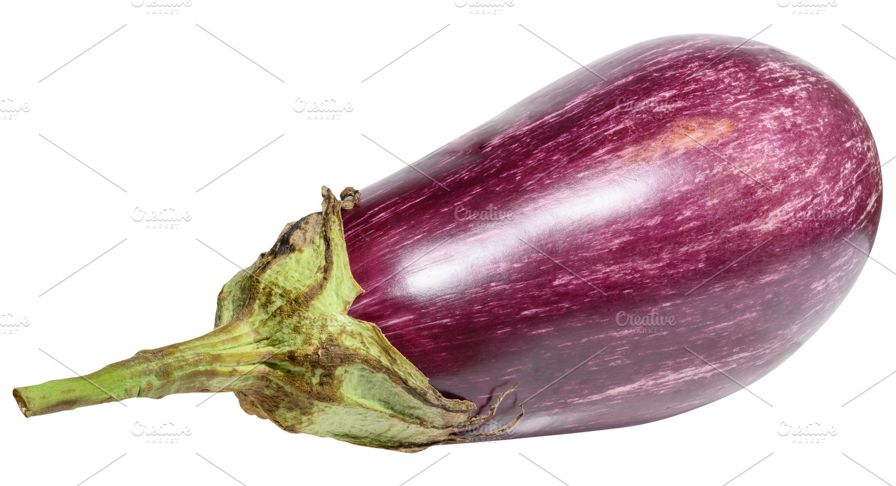 Fresh striped eggplant, isolated background., a Food & Drink Photo by ndanko
