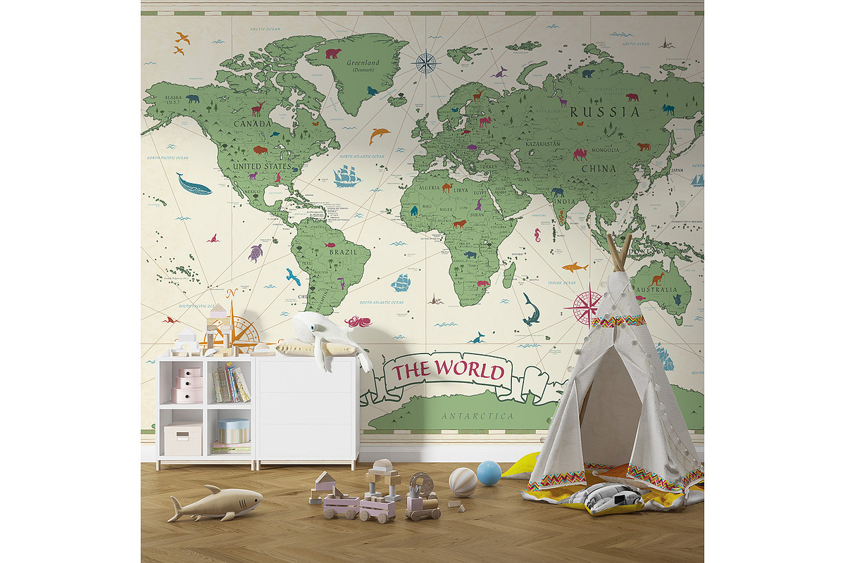 Vintage Kids World Map - Vector, a Graphic by PorcuPen Works (Photo 6 of 6)