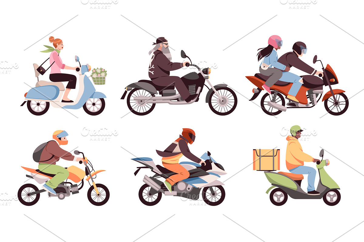 Motorcyclists people. Happy motor, a Transportation Illustration by YummyBuum